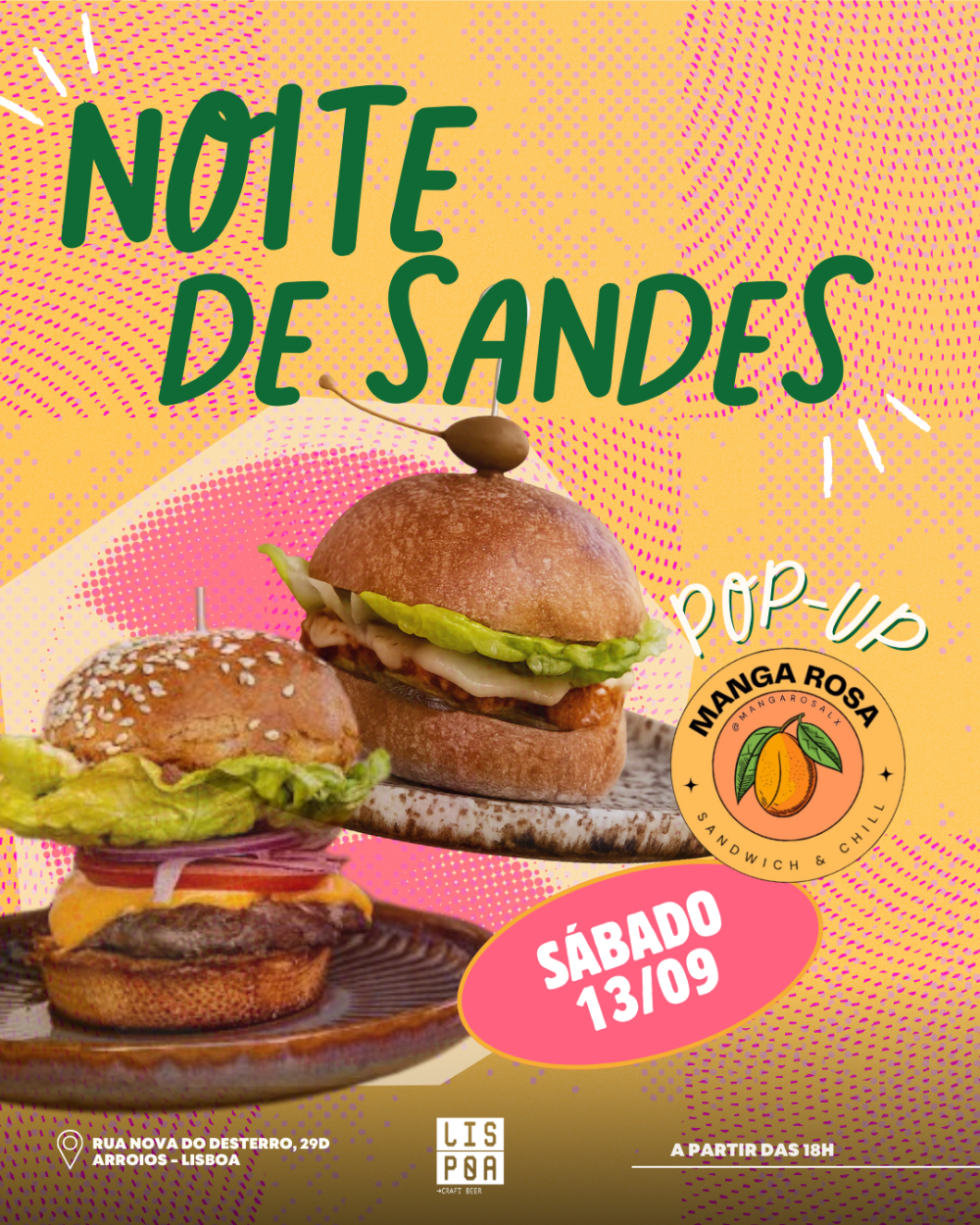 Noite de Sandes com Pop Up Manga Rosa